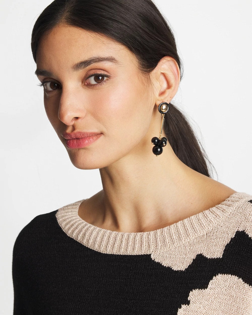 Black Linear Black Bead Cluster Earrings