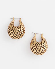 Gold Gold Lattice Puff Hoop Earrings