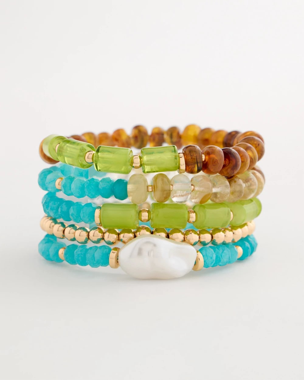 Multi Multi-Colored Stretch Set of Five Beaded Bracelets