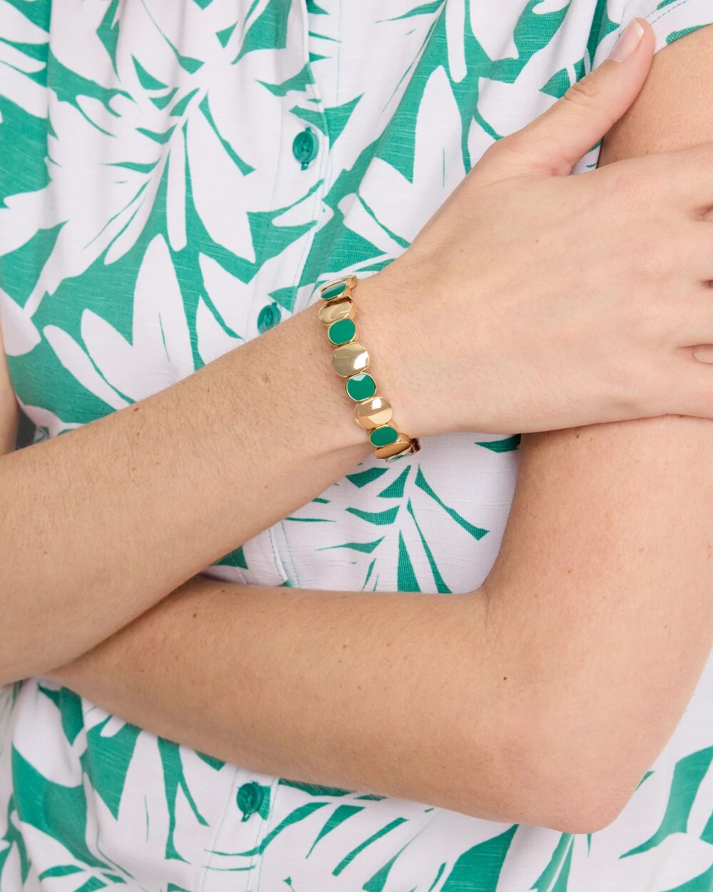 Green Green Goldtone Glam Stretch Bracelet