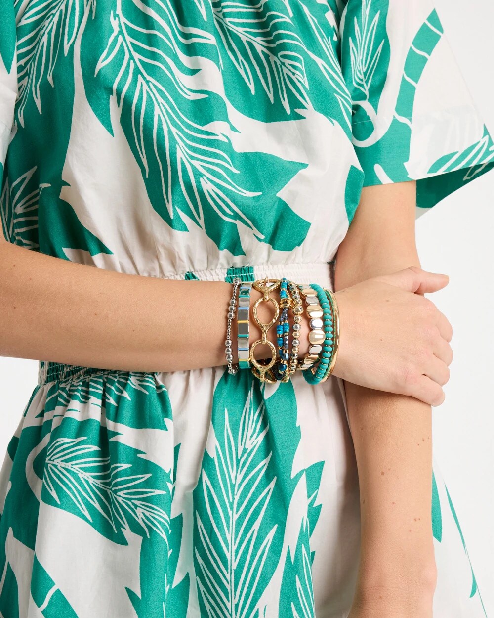Mixed Metals Mixed Metal Beaded Stretch Bracelet