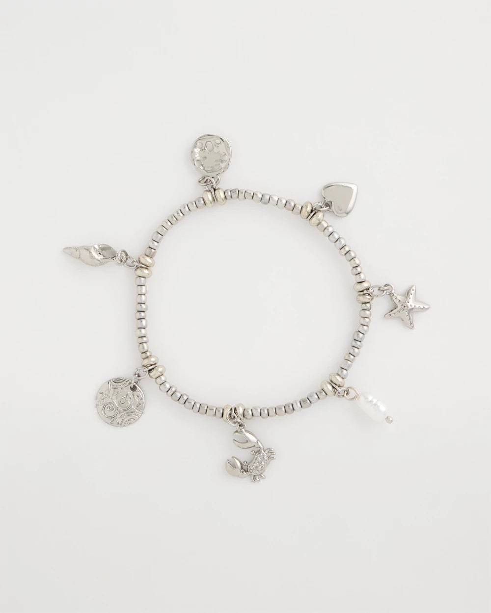 Silver Beachy Silvertone Stretch Charm Bracelet