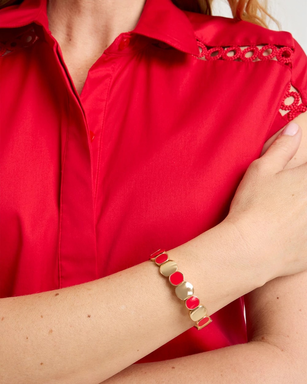 Red Red Goldtone Glam Stretch Bracelet