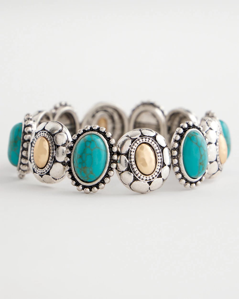 Turquoise Turquoise Mixed Metal Stretch Bracelet