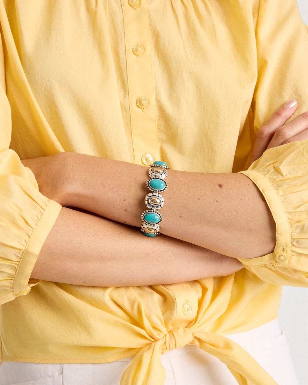 Turquoise Turquoise Mixed Metal Stretch Bracelet