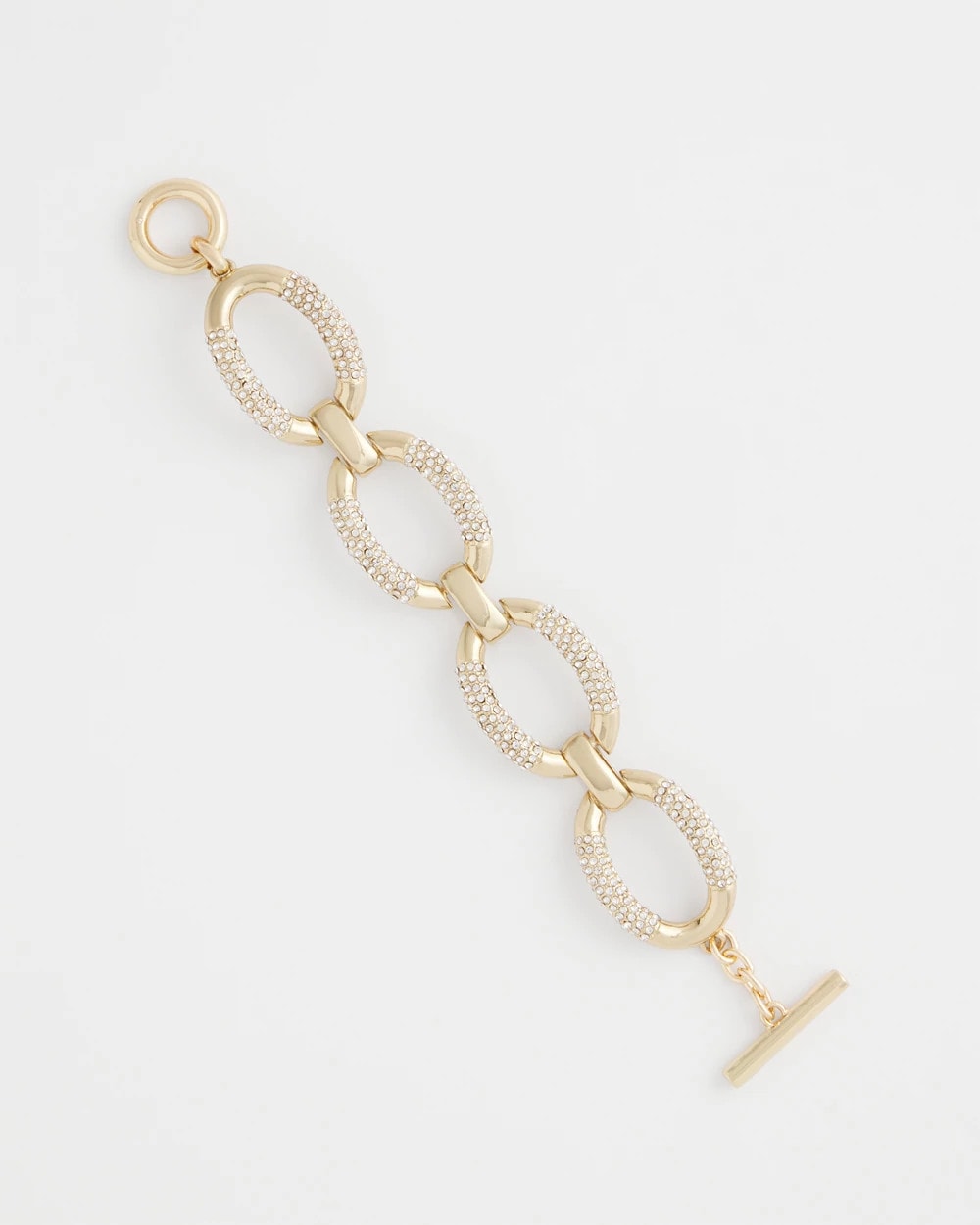 Gold Large Pave Link Toggle Bracelet
