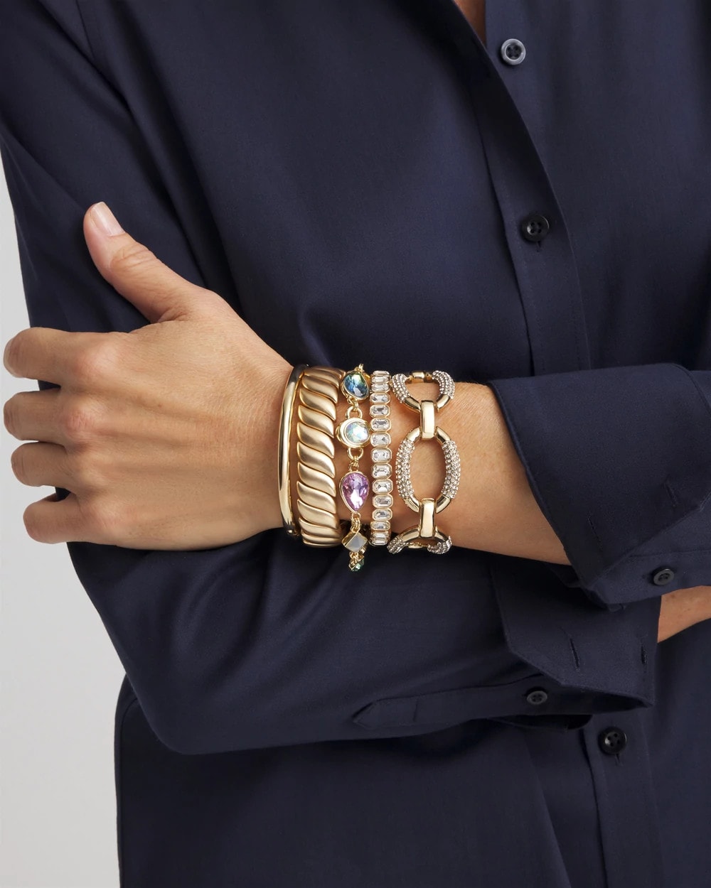 Gold Large Pave Link Toggle Bracelet