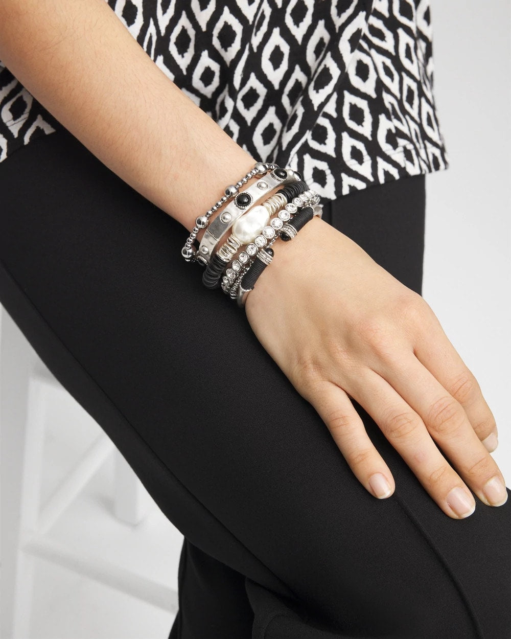 Silver Silver-tone Small Bead Stretch Bracelet