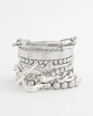 Silver Small Beaded Silver Tone Stretch Bracelet