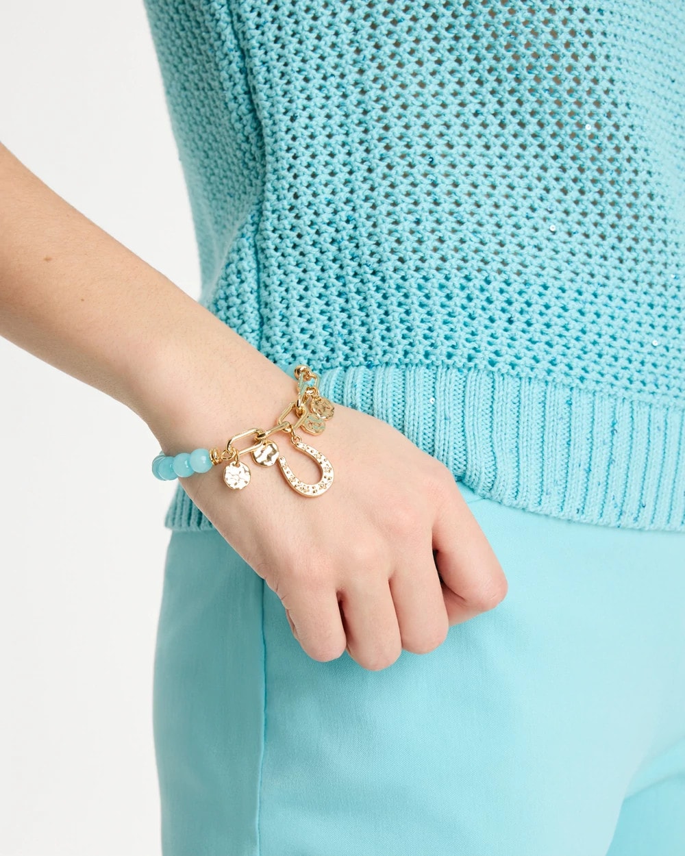 Light Blue Jade Stone Link Charm Bracelet