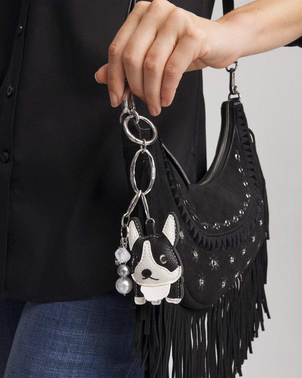 Black/White Frenchie Dog Bag Charm