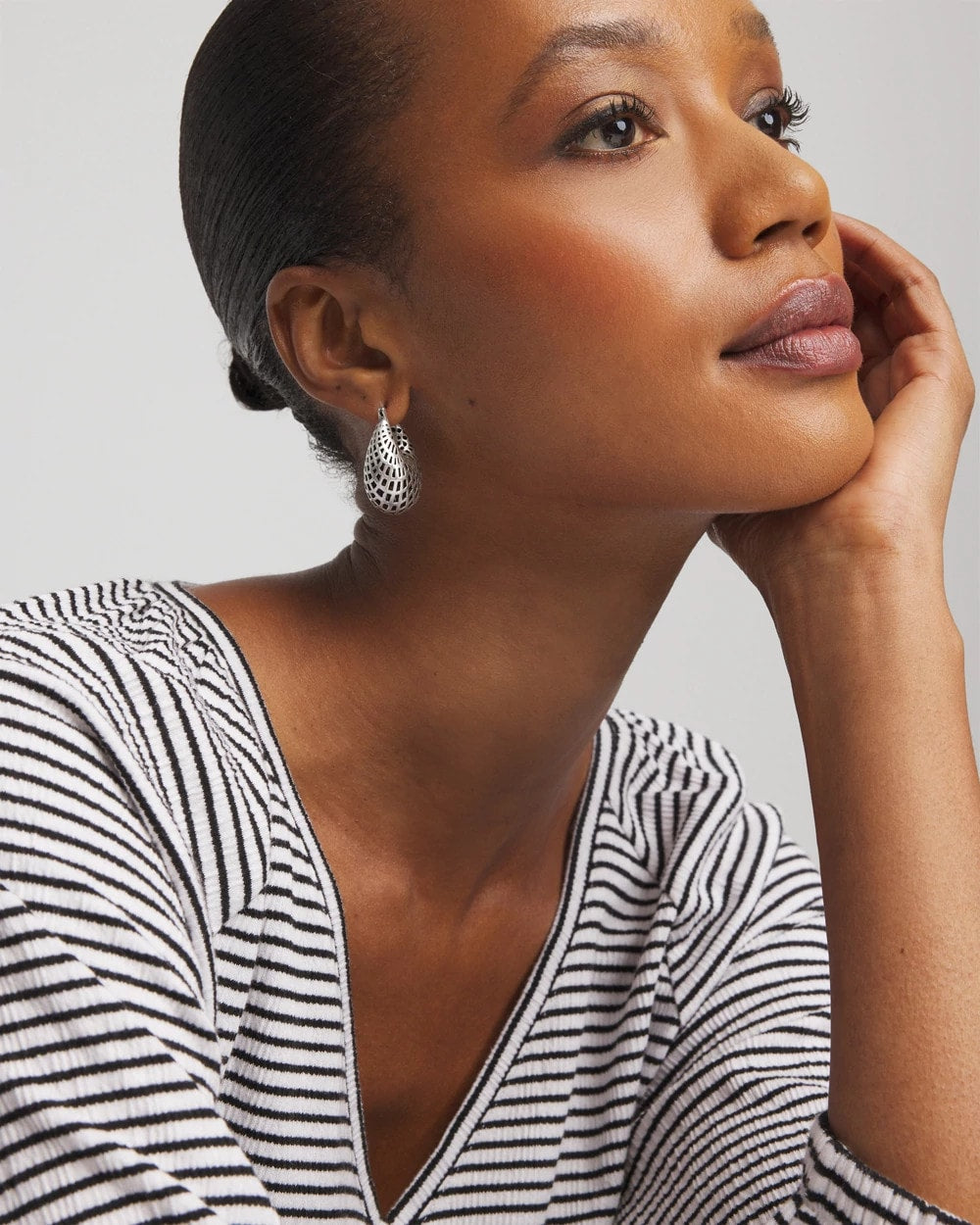 Silver Silver Lattice Puff Hoop Earrings