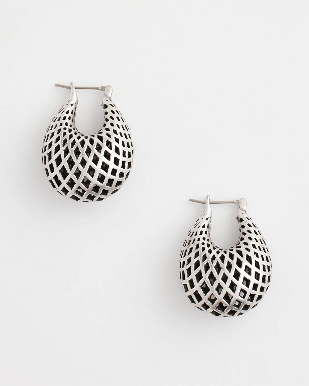 Silver Silver Lattice Puff Hoop Earrings