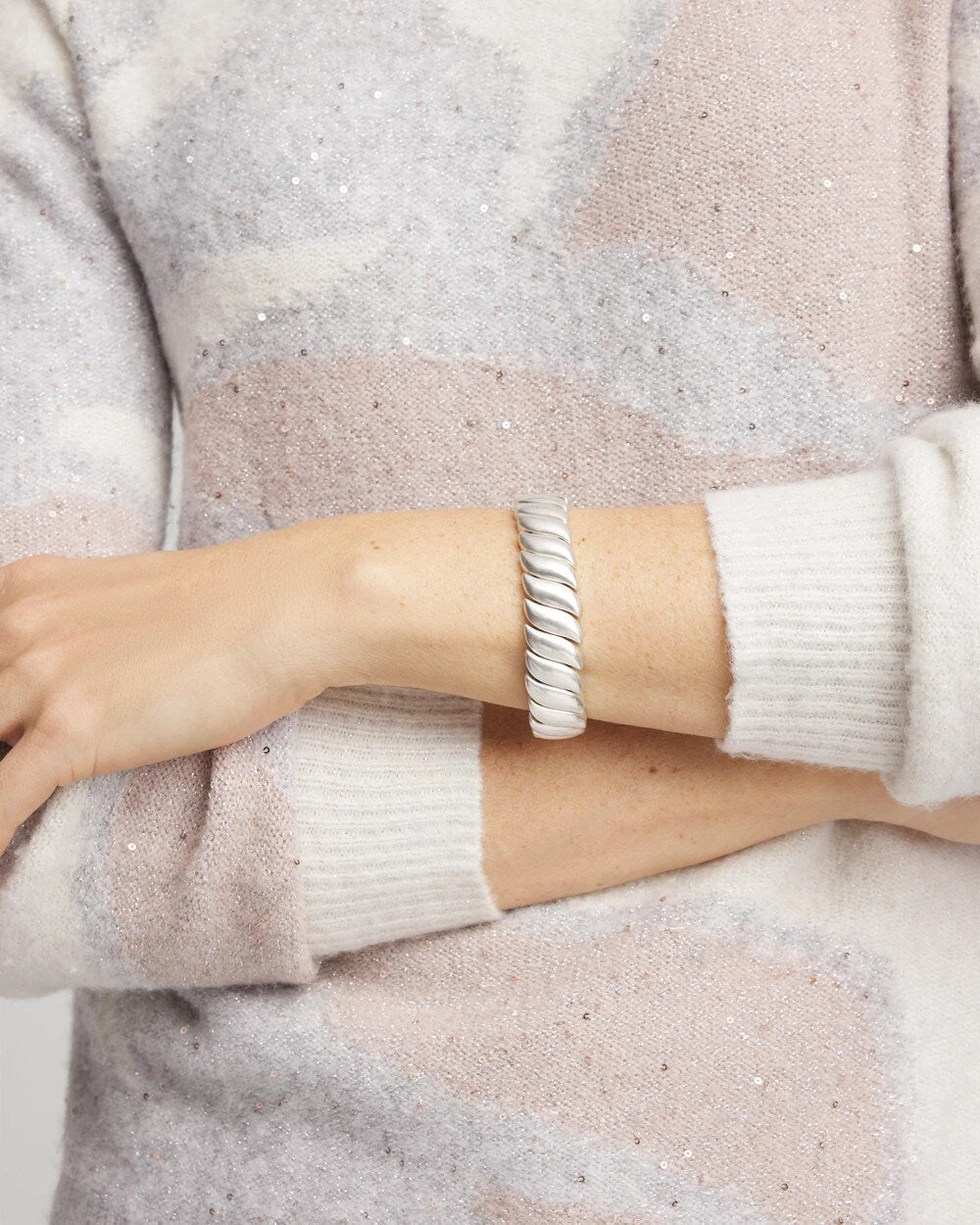 Silver Matte Twist Stretch Bracelet