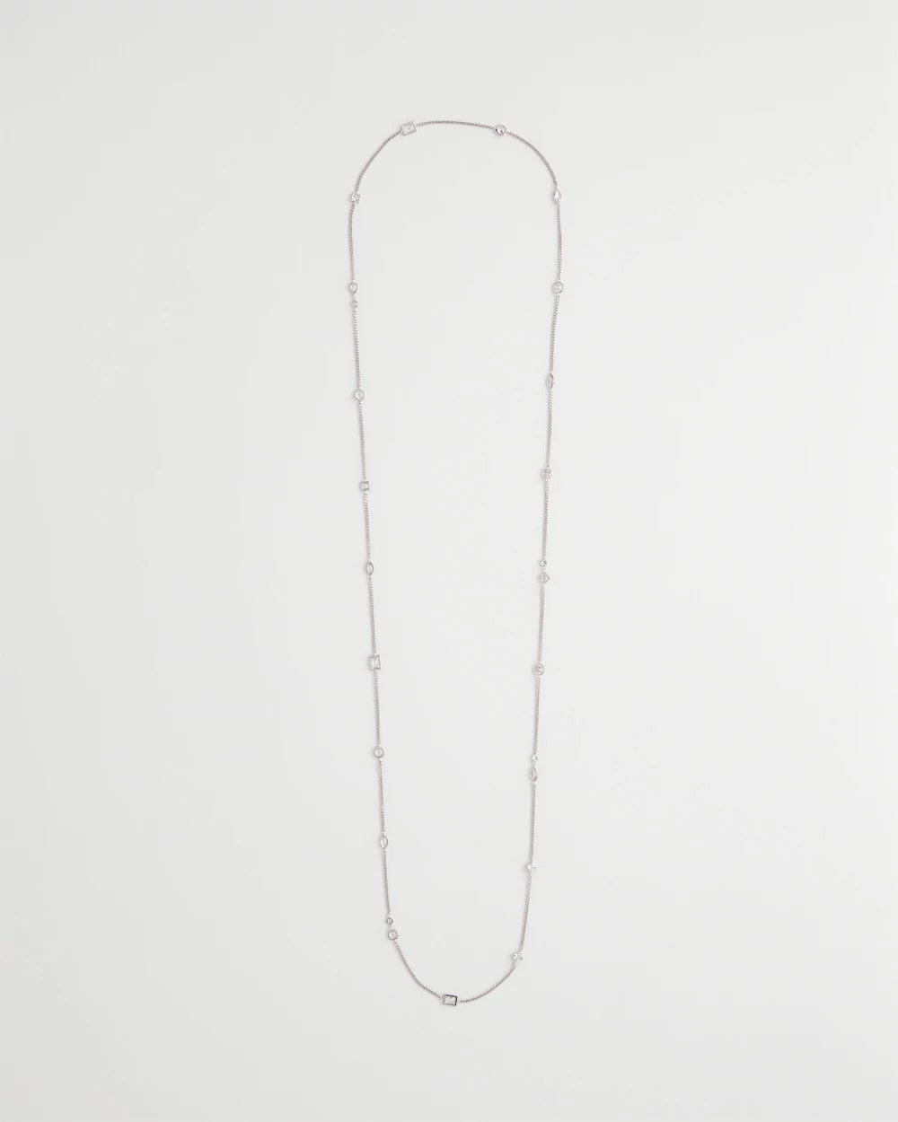 Silver Fine Crystal Long Chain Necklace