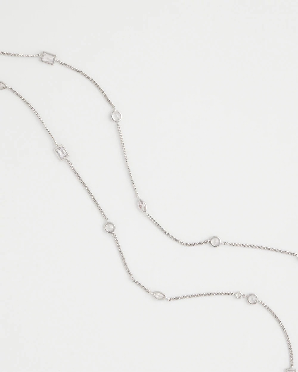 Silver Fine Crystal Long Chain Necklace