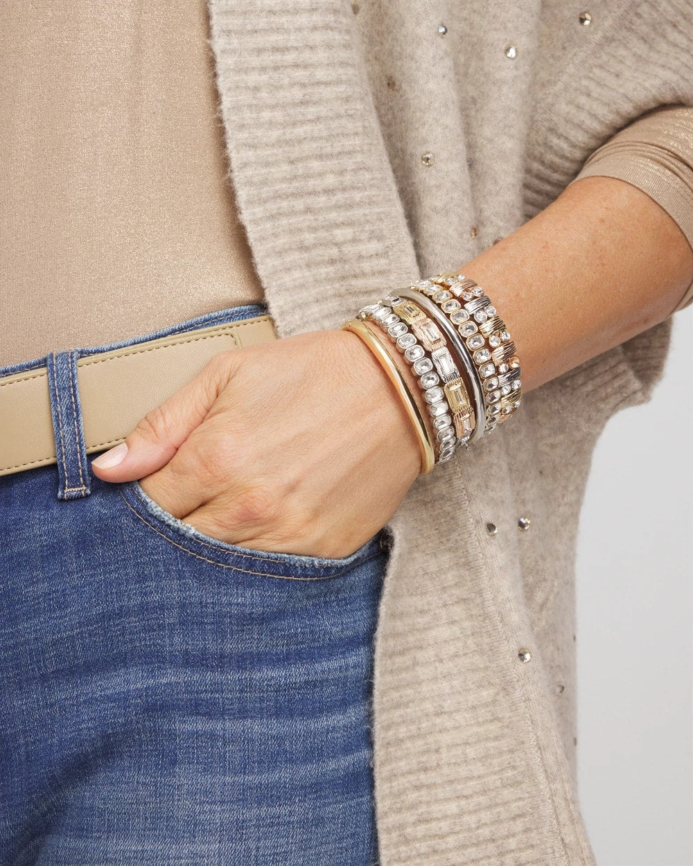 Silver Silver Bezel Set Stretch Tennis Bracelet