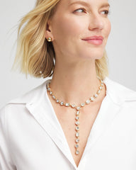 Gold Bezel Set Goldtone Y-Necklace