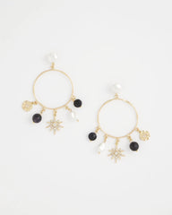 Gold Starry Night Charm Hoop Earrings