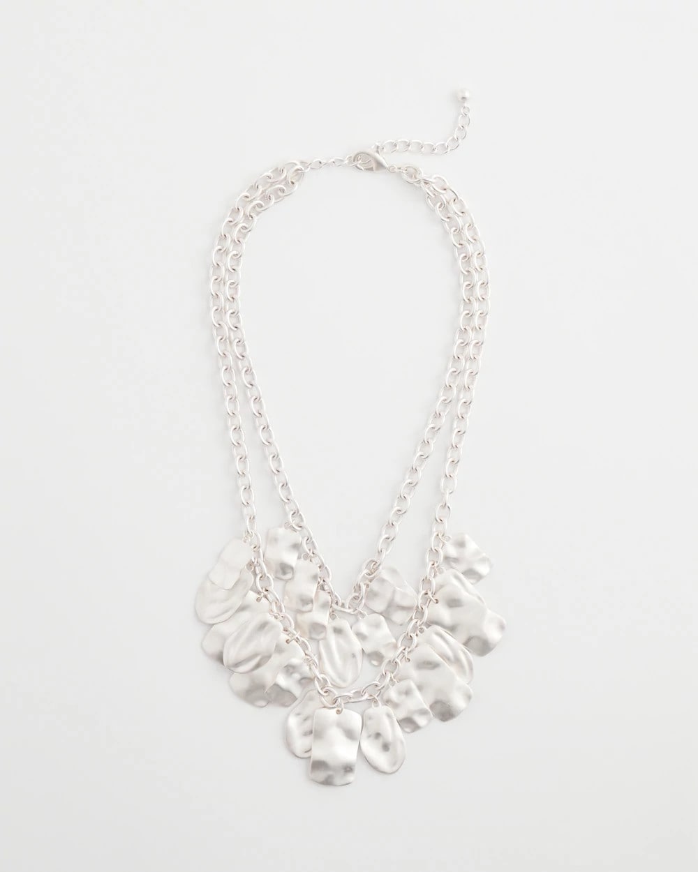 Silver Double Square Charm Pendant Necklace