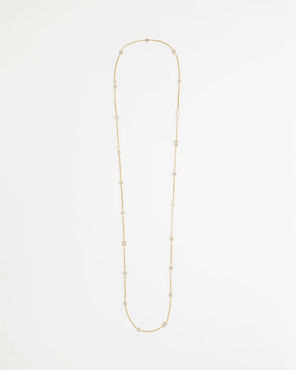Gold Fine Crystal Long Chain Necklace