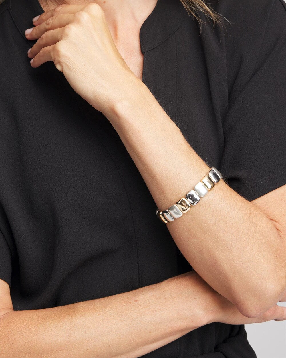 Mixed Metals Mixed-Metal Matte Square Stretch Bracelet