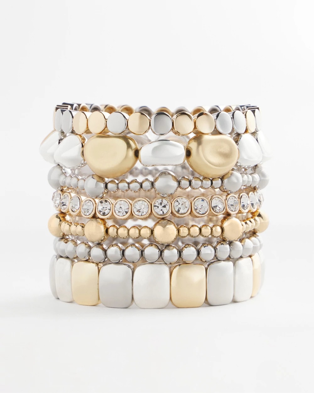 Mixed Metals Silver & Gold Tone Round Stretch Bracelet
