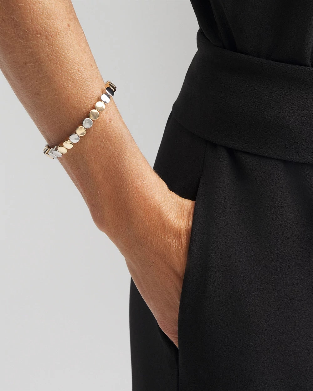 Mixed Metals Silver & Gold Tone Round Stretch Bracelet