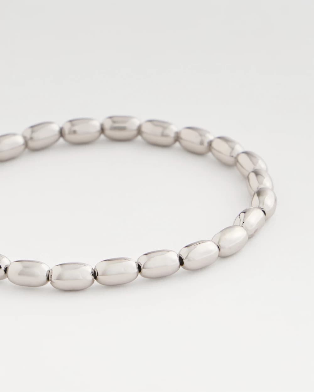 Silver Silvertone Oval Beaded Stretch Bracelet