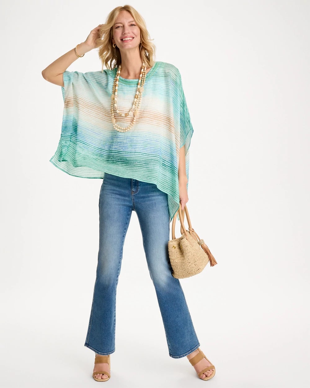 Teal Waters Ombre Coastal Printed Poncho