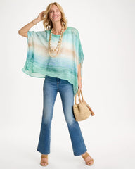 Teal Waters Ombre Coastal Printed Poncho
