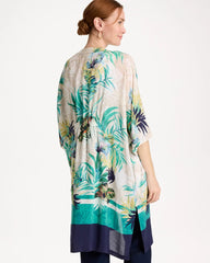 Topanga Green Printed Smocked Long Kimono