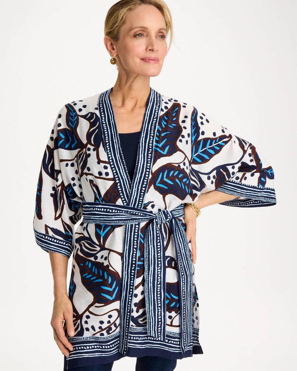 Ecru Printed Belted Kimono