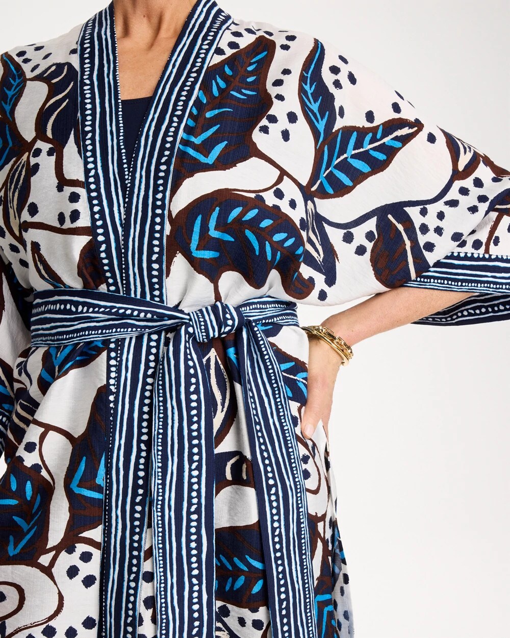 Ecru Printed Belted Kimono