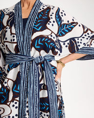 Ecru Printed Belted Kimono