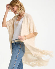 Cream Long Knit Fringe Ruana