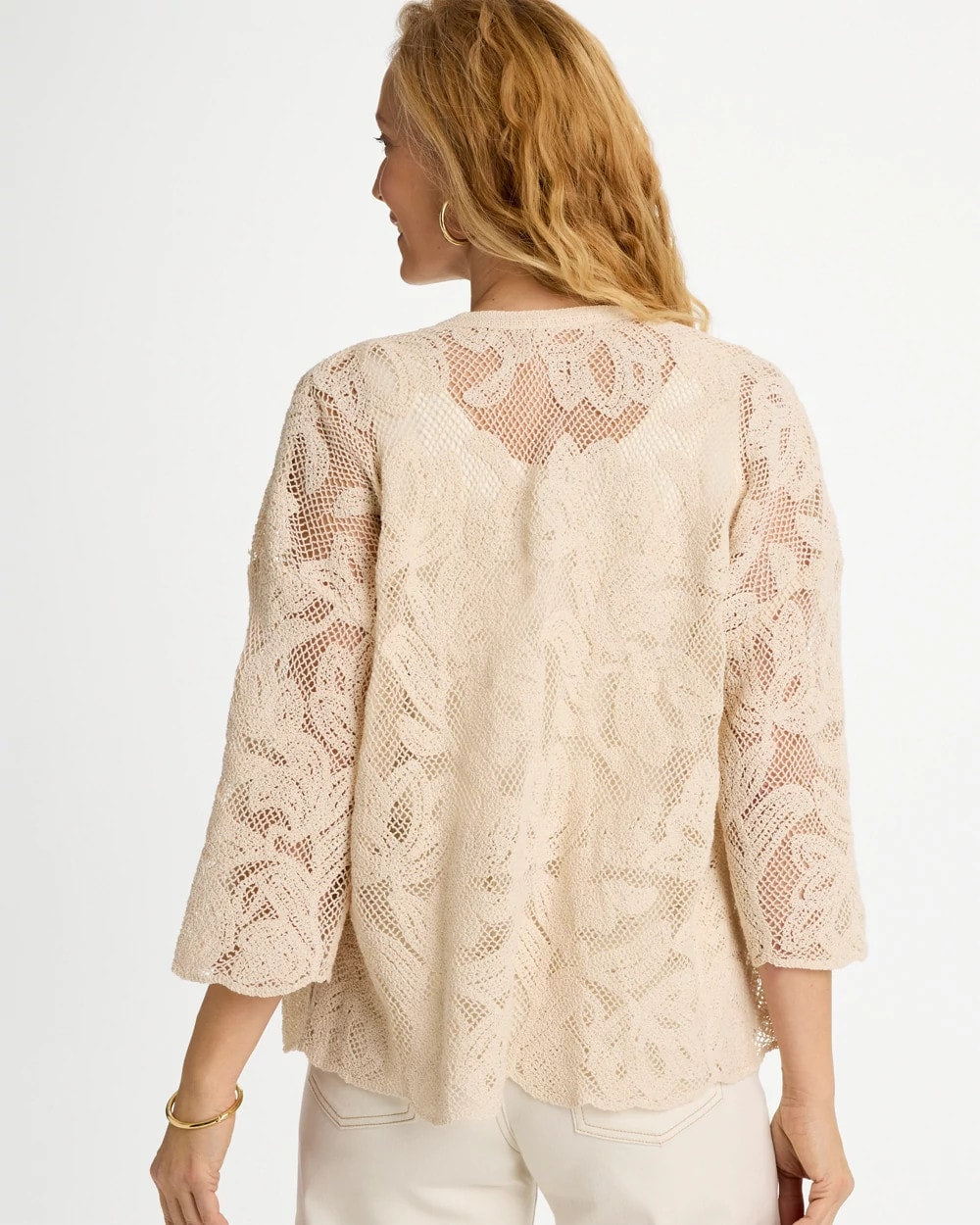 Natural Short Crochet Lace Kimono