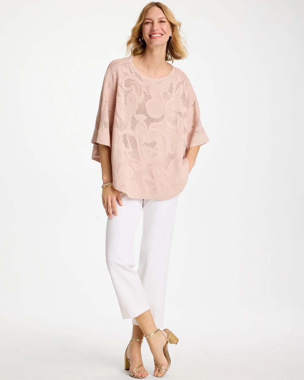Rose Smoke Boatneck Rounded Hem Poncho