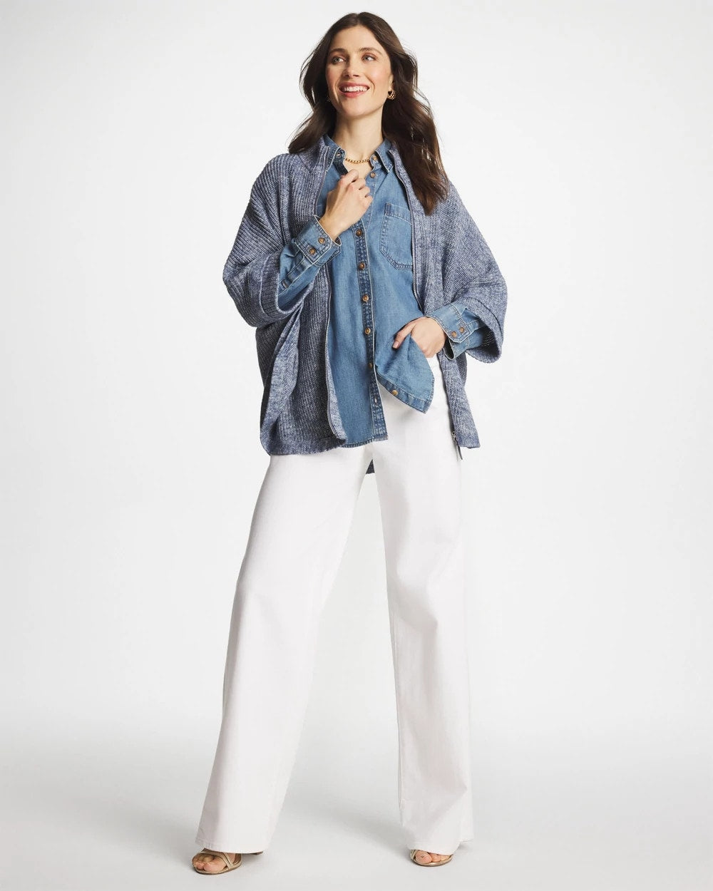 Indigo Sky Heather Rounded Hem Zip-Front Ruana