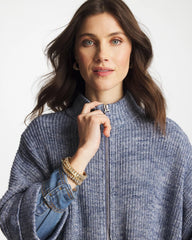 Indigo Sky Heather Rounded Hem Zip-Front Ruana