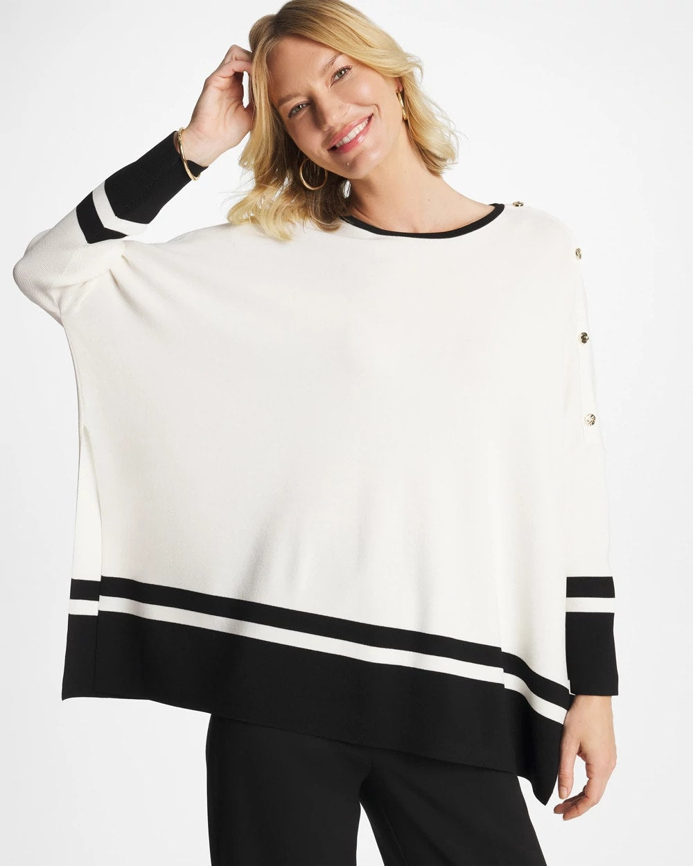Ecru Button Detail Poncho