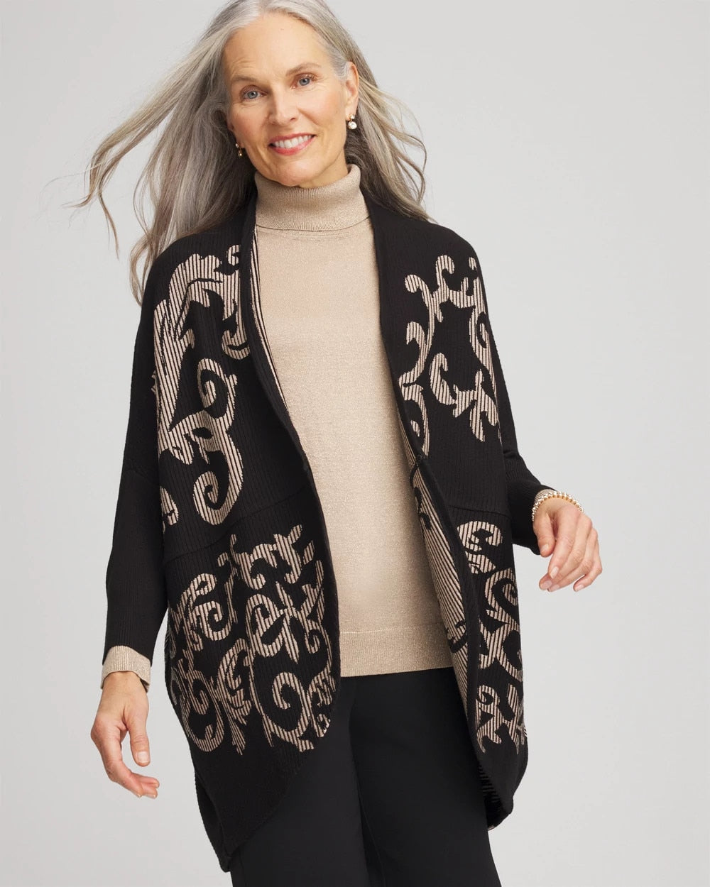 Black Ottoman Jacquard Cocoon Cardigan