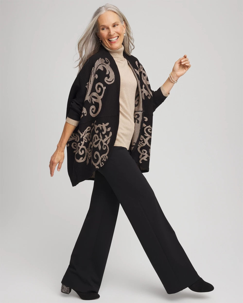 Black Ottoman Jacquard Cocoon Cardigan