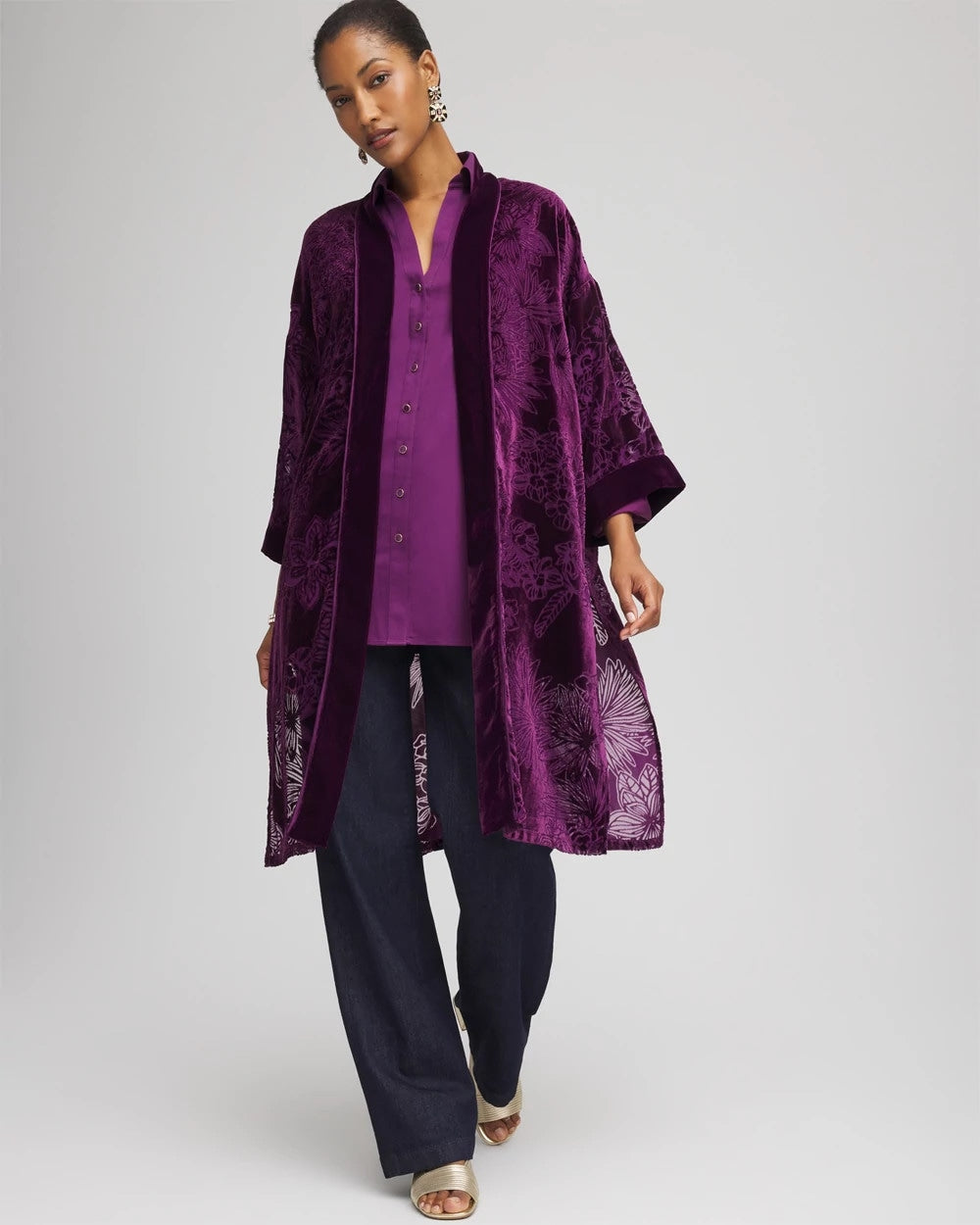 Purple Royale Floral Burnout Kimono