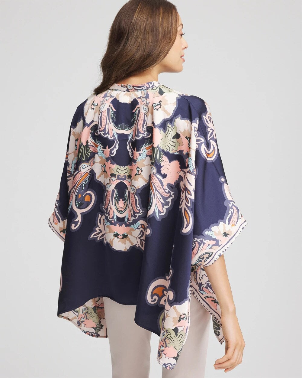 Passport Blue Collarless Floral-Paisley Poncho