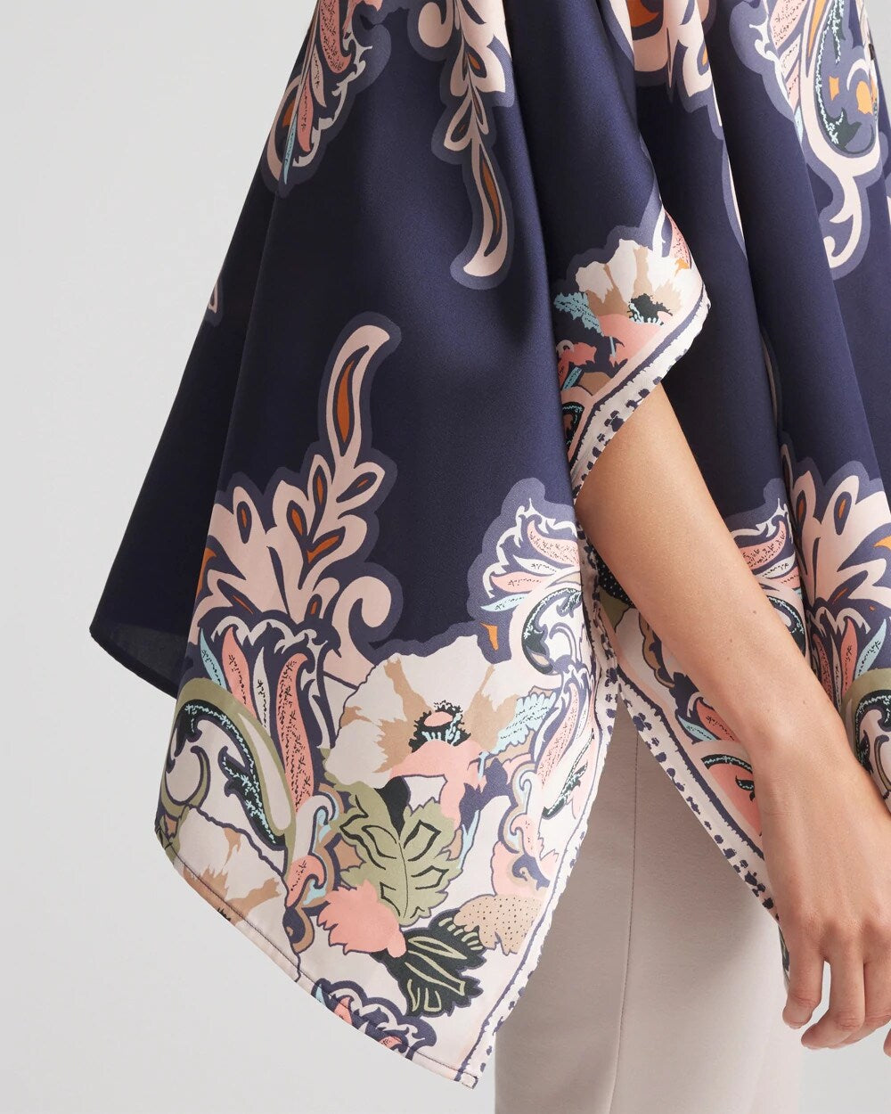 Passport Blue Collarless Floral-Paisley Poncho