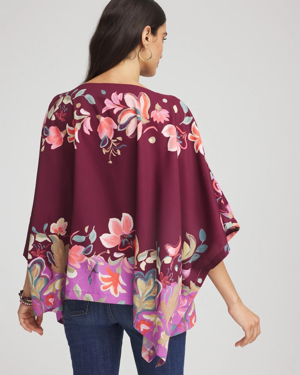 Deep Chianti Printed Boatneck Pullover Poncho