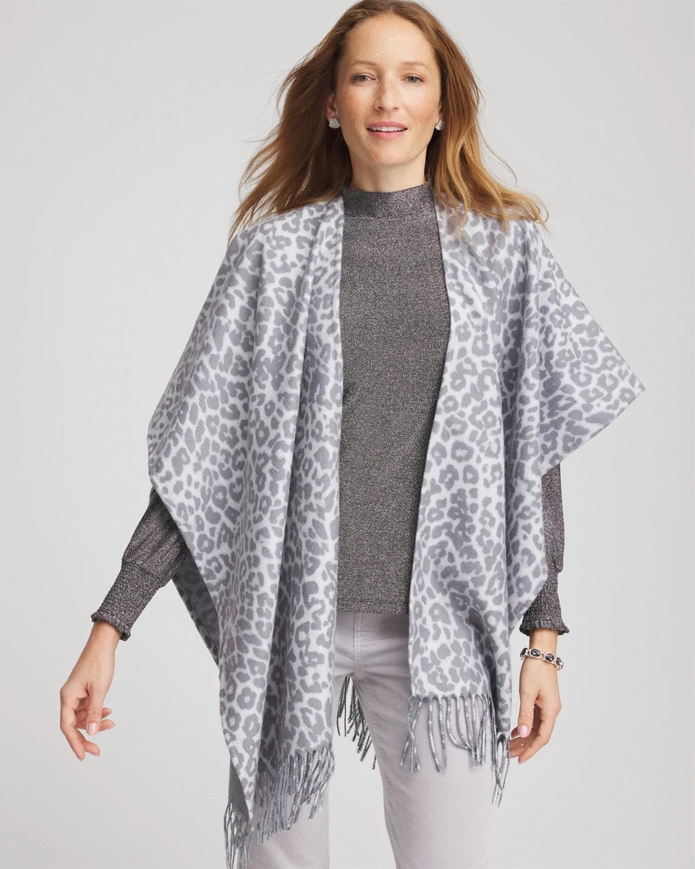 Storm Cloud Reversible Animal Print Fringe Ruana
