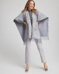 Storm Cloud Reversible Animal Print Fringe Ruana