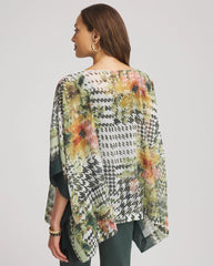 Nettle Leaf Printed Crinkle-Chiffon Pullover Poncho